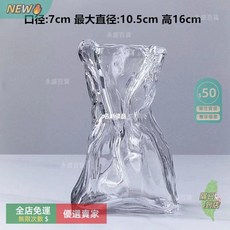 A15 不規則異形花瓶，ins風高顏值水培花瓶，大口徑玫瑰插花藝術造型玻璃擺件裝飾, 透明小號錢袋