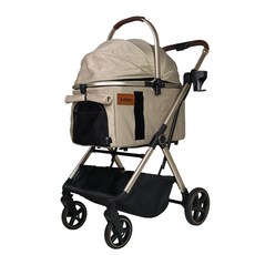 boboo寵物推車，舒適透氣，可調節遮陽篷，輕巧穩固，方便攜帶, 奶茶金, 1個