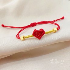 儒家寶寶 愛心甜蜜方糖 金飾紅繩 黃金手繩/純金9999 月老紅線 桃花保平安 編織手繩 彌月飾品, 紅0.05錢, 1個