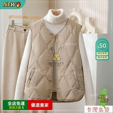 O 秋冬新款羽絨棉馬甲 時尚菱格刺繡棉背心 寬鬆保暖百搭馬甲背心