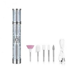 無品牌 美甲打磨機 電動磨甲器 蓄電款 小型卸甲 便攜 初學者 修甲工具, 1個, 星空藍磨甲器+5個拋光頭+數據線