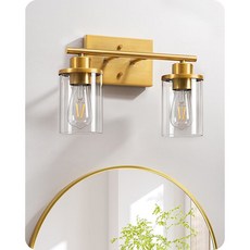 에디샤인 욕실 조명 기구 2라이트 골드 욕실 배니티 라이트 파우더룸 배니티 테이블 거울 주방E26 베이스을 위한 투명 유리 음영이 있는 모던 월 스콘스 ETL 목록에 포함됨