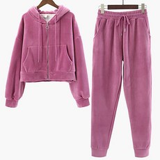 MOSAIRATION 여성 후드 긴팔 집업 상의와 팬츠 투피스 캐주얼 트레이닝 벨벳 세트 I01111815