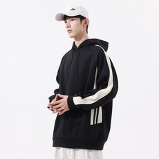 M-5XL 素色帽T 撞色拼接 情侶款 騎士外套 男長袖 帽T 長袖上衣 春秋連帽高街運動潮牌寬鬆外套