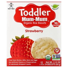 Hot Kid 토들러 Mum-Mum® 유기농 쌀 비스킷 생후 18개월 이상 딸기 12팩 각 비스킷 2개 Kid (핫키드), Hot Kid, 토들러 Mum-Mum®, 유기농 쌀