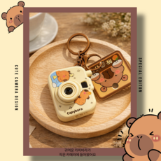 귀여운 카피바라 캐릭터 카메라 키링 가방 키홀더 자동차 열쇠고리 인형 키링, 노랑, 1개