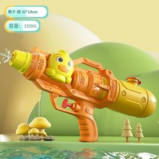 新款兒童按壓式雙噴頭獨角獸水槍玩具 大容量夏季沙灘戲水, 單噴頭 橙色 - 卡通鴨子水槍, 1個