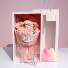 Oneky 졸업식 카네이션 비누 꽃다발 + 선물상자 시들지 않는 졸업 선물, 핑크색