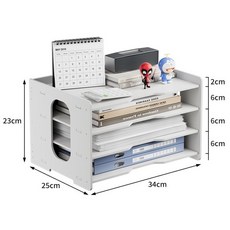 桌面文件架收納架 辦公室用品 A4文件夾 資料夾 文件欄 剪紙收納盒, 文件收納架4層【橫放】, 1個