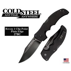Cold Steel冷鋼折刀Recon 1 Clip Point平刃S35VN鋼G10柄露營刀具, 1個, Black