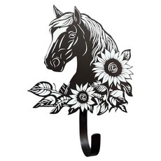 The Bridge Collection 꽃무늬 말 벽 후크 행거 - 코트 모자 또는 열쇠용 금속 승마 벽 후크 - 컨트리 농가 장식