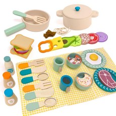 Masonbaby 나무 놀이 요리 세트 유아용 35피스 주방 세트 어린이 주방용 놀이 음식 세트 가짜 음식 냄비 및 팬 식기가 있는 나무 놀이 주방 액세서리 만 3, Masonbaby 나무 놀이 요리 세트, 유아용 35피