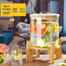 臺灣出貨大容量冷水壺涼水壺帶龍頭檸檬水壺果汁可樂飲料桶容器泡酒玻璃瓶廚房神器, 5升+竹底座, 1個