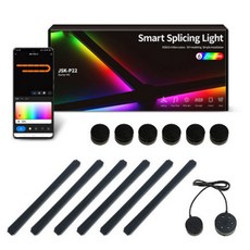 스플 라이스 라이트 DIY 분위기 라이트 RGB 스마트 벽 조명 음성 제어 램프 Esports 룸 침실 바 장식 야간 조명, [00] Black 6 lights, [00] 5V USB