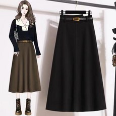 여성용 빅사이즈 허리밴딩 모직 a라인 스커트 하이웨스트 미디스커트+ Women's Half Skirt 뉴타임즈