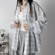 레이디스룸 [살탐방지~3XL] 거즈 왕박시 오버핏 긴팔 체크 셔츠 남방 남녀공용