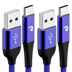 로랜텍 C타입 메탈 고속충전 패브릭 케이블, 2.4m, 블루, 2개