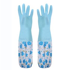 加長加厚防水防滑家務清潔手套，廚房洗碗洗衣必備，多款花色可選, 束口手套藍色, 1個