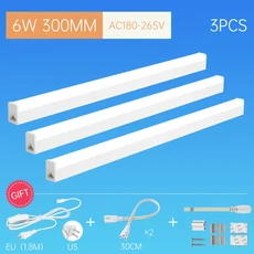 Led 튜브 30cm T5 빛 홈 220V 램프 바 10W 차가운 흰색 따뜻한 Whtie 4ft 500mm 조명, 02 US Plug Type_01 Cold White, 03 3 PCS 6W And Plug