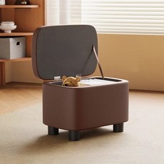 Arsjuo 수납 현관 의자 다용도 화장대 가죽 쇼파 풋 스툴, 1개, 커피색