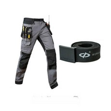 멀티포켓 작업복 바지 자동차정비 공장 근무복 남성 세이프티 방한 작업복바지 등산복, 1개, 벨트 포함 그레이