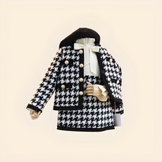 女童款千鳥格外套+短裙套裝