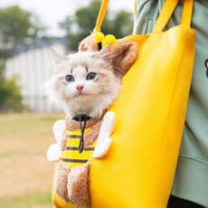 3색 1개 소형견 강아지 고양이 얼굴 구멍 에코백 이동 외출 가방 어깨 산책용 이동용 가방, 01산책가방-옐로우