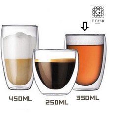 SGS檢驗合格雙層玻璃杯 隔熱保溫蛋形水杯 耐熱咖啡杯, 【無把玻璃杯】350ml（１個）, 1個