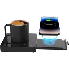 15W 무선 전화 충전기와 3A USB 충전 포트가 있는 커피 머그 워머 3가지 온도 설정 및 8시간 자동 차단 우유 차 양초를 데울 수 캔들 플레이트 발렌타인 데이 선물블랙, Black