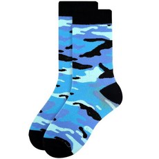 Forest & Twelfth 여성용 크루 컷 양말 Miscallaneous Fun 테마 독특한 그래픽 양말 프리 사이즈 자폐증, 카모플라쥬 블루