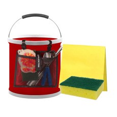 BUCK703 캠핑 설거지통 11L+수세미+행주+매쉬망 4종세트, 레드