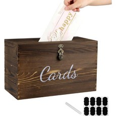 나무 결혼식 카드 박스 러스틱 머니 잠금장치 포함 봉투 홀더 리셉션 생일 파티용 영수증