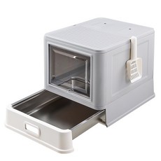 批发亚马逊抽屉式防臭猫砂盆折叠全封闭超大号蹭毛猫厕所猫易清洗, 1個, 全封闭抽屉式不锈钢猫砂盆