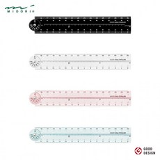 멀티자 각도측정 30cm 사무용품 일본문구 미도리 접이식 4컬러, 투명, 1개