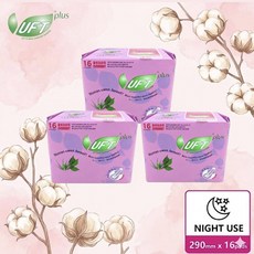 UFT 草本清爽衛生棉 290mm 16片 夜用, 3個