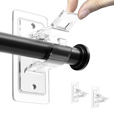 黏貼掛鉤伸縮桿支架 免釘牆設計 一組 黏貼螺絲兩用 穩固支撐 適用多種場景, 透明, 2件