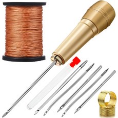 공예 도구 수리 키트 캔버스 가죽 재봉 송곳 바늘 나일론 코드 심블 01 White T... 1개, 01 White Thread Set × 1개