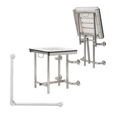 【海夫健康生活館】裕華 ABS抗菌系列 不鏽鋼浴淋椅 L型馬桶抗菌扶手(T-050B X-07), 1個, 不鏽鋼浴淋椅+L型馬桶抗菌扶手40X40