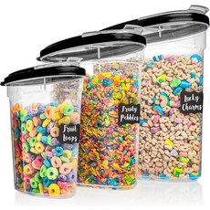 샤조 3 PC 시리얼 용기 보관 세트5.2L 2.8L 1.2L - 플립탑 뚜껑이 있는 대형 밀폐 식품 팬트리 쌀 밀가루 설탕 및 파스타용 BPA 프리 플라스틱 디스펜서, Black