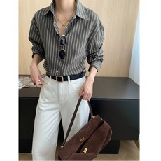 KOSARTE 스트라이프 캐주얼 박시 통근 셔츠 코트 여 L209