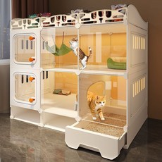 多層貓籠帶廁所一體，環保材質家用室內貓窩，四季通用別墅大空間貓咪籠子附萬向輪, 1個, 夏季雙層70*45*88,燈光款:基礎+發光小夜燈+遙控器+配套電