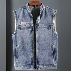 남성 봄가을 지퍼포켓 데님 조끼 빅사이즈 루즈핏 차이나 집업 워싱 청조끼 청베스트