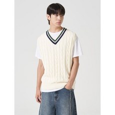 에잇세컨즈 에잇세컨즈 8SECONDS 케이블 티핑 브이넥 베스트 아이보리 (264751CY20)