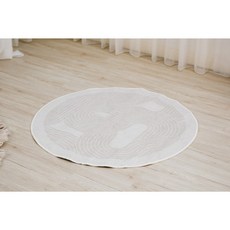 GoGraphy 圓形地墊 抓周遊戲地墊 寶寶爬行墊 日系圈絨地毯 止滑 臥室地毯 幾何圖案, 淺米灰幾何