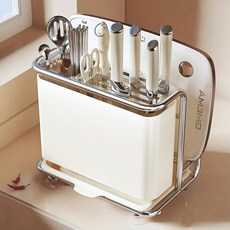 스테인리스 다기능 주방 도구 도마 정리대 물받이 트레이 포함 수납 선반, 스테인리스화이트, 1개