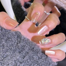 小紅書爆款穿戴甲高級感貓眼水鑽美甲片漸變輕奢純欲假指甲貼30片, 1個, BY1524短短T:手工甲M碼#10片/袋