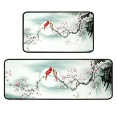 Cardinal 주방 러그 바닥 매트용 2피스 세트 새가 있는 미끄럼 방지 세탁 가능한 흡수성 카디널 매트 싱크대 앞용 가정용 장식 43.2 x 76.2cm(17 30인치, CaRDI 알디아이nal 주방 러그 바닥 매트용 2피스