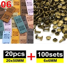 20pcs 믹스 가죽 레이블 100 세트 6x6MM 금속 스파이크 수제 의류에 대 한 양각 태그 DIY 모자 바느질 액세, 10 06