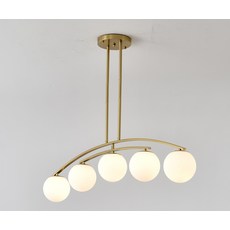 金色現代簡約五燈吊燈，餐廳客廳臥室適用，營造溫馨舒適照明氛圍, 銅本金/封閉式燈罩, 5個