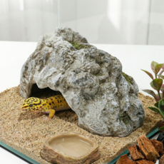 데이리즘 도마뱀 파충류 은신처 바위 동굴형, 1개, 그레이